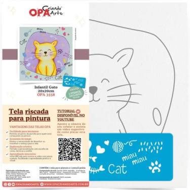 Imagem de Tela Riscada para Pintura Opa 20 x 20cm -  Infantil Gato - Opa Criando