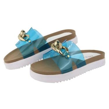 Imagem de Sandalia Rasteira Slide Papete Vinil Transparente Com Corrente Elos Fr