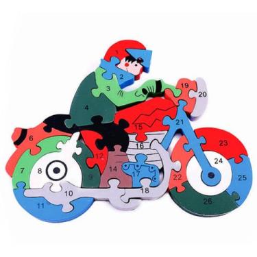 Imagem de Quebra Cabeça Educativo Moto Colorida Infantil Letra Números - Toymix,