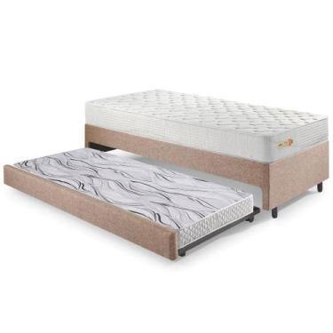 Imagem de Bicama Box Solteiro Linho Marrom 88x188x28 cm com Colchão Ecoline D33 