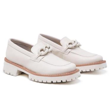 Imagem de Mocassim Sapato Feminino Plataforma Oxford Fivela Trançada Off White -