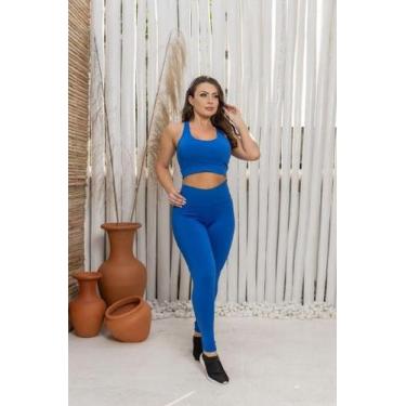 Imagem de Conjunto De Treino Top Decote Nadador e Calça Legging - luh may, M, Az