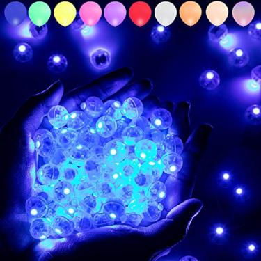Imagem de Aogist 100 peças de luz de balão azul com laço para pendurar, mini luzes de led para bebidas luzes redondas minúsculas para lanternas de papel, balões, vasos, festa de aniversário, evento e decoração de casamento