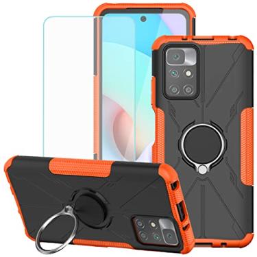 Imagem de Bohefo Capa compatível com Redmi 10 (2021/2022)/Redmi 10 Prime 21121119SG com protetor de tela de vidro temperado, anel de suporte, suporte magnético para Xiaomi Redmi 10 2022 (laranja)