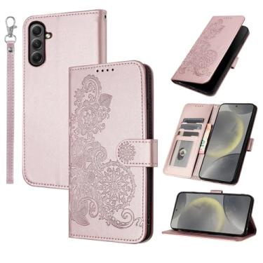 Imagem de Dibosom Capa carteira floral para Samsung Galaxy S24 Plus S24+ 5G com alça de pulso flip com zíper, suporte de cartão de couro PU de luxo acessórios capa de celular para S24plus 24S + S 24 24+ rosa
