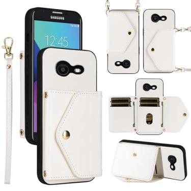 Imagem de Dswteny Capa carteira para Samsung Galaxy J3 Luna Pro J 3 Prime 2017 Emerge 3J Eclipse Mission com alça de ombro, suporte de cartão de crédito de couro para S327VL mulheres homens branco