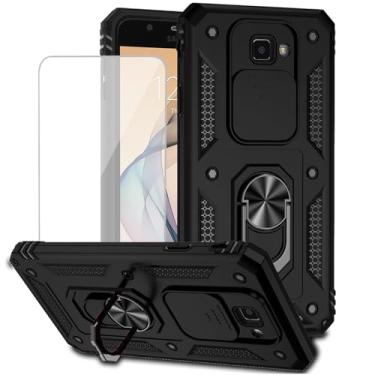 Imagem de Yodueiv Capa para Galaxy J7 2017/J7 Sky Pro/J7 Halo/J7 V/J7 Perx com protetor de tela de vidro temperado e capa deslizante para câmera, anel magnético para carro para Samsung Galaxy J7 Prime, preto
