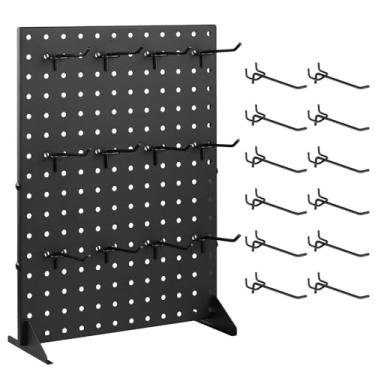Imagem de Alffun Suporte de exibição Pegboard com 12 ganchos para exibição de artesanato, expositor de mercadorias de metal para boutique, lojas de varejo, fornecedores e eventos (40 x 30 cm)