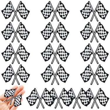 Imagem de Jongdari 16 peças de adesivos quadriculados de bandeira de corrida para chapéus, remendos bordados preto e branco para dia de corrida costurados em pentagrama para roupas, jaqueta de caminhoneiro,