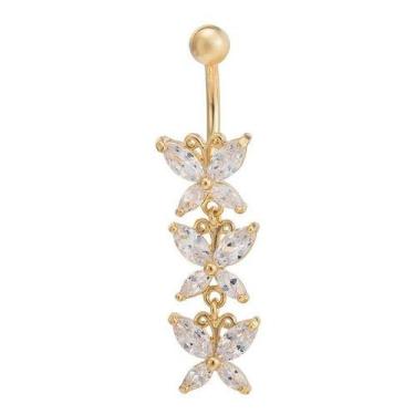 Imagem de Piercing De Umbigo Dourado Ouro Pendurado Zirconia Borboleta - De Cast