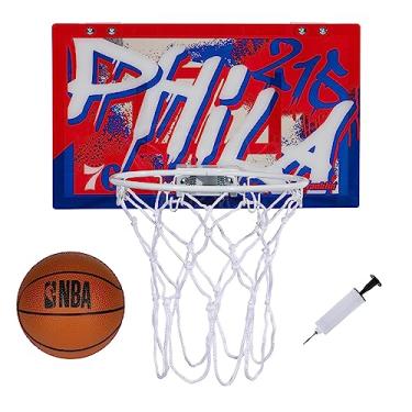 Imagem de Franklin Sports Cesta de basquete NBA Philadelphia 76ers Over The Door - Cesta de basquete infantil com mini basquete - Brinquedo para fãs da NBA para quarto + escritório - conjunto sobre a porta