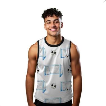 Imagem de Camiseta Regata Verão Estilo Moda Praia Bolas Futebol Goleira Esporte 