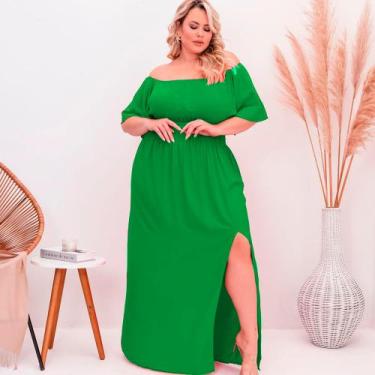 Imagem de Vestido Plus Size Longo Ciganinha Manga Godê Ombro A Ombro Lastex  Mid