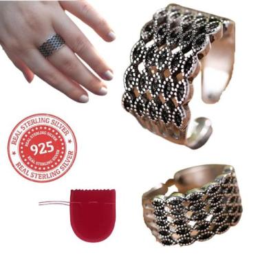 Imagem de Anel Prata 925 Olho Grego Trabalhado  Ajustável - Pjk Store