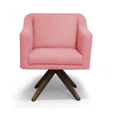 Imagem de Poltrona Decorativa Gabriela Suede Rosa Base Giratória - Casa & Estofa