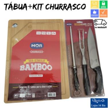 Imagem de Kit Churrasco com Garfo Faca e Amolador Mor + Tábua de Carne Retangula