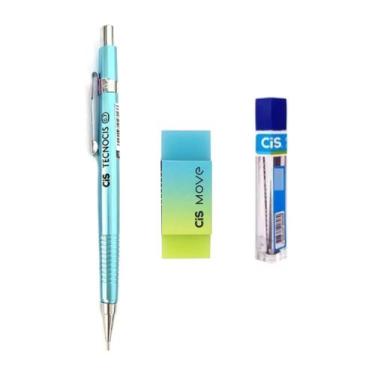 Imagem de Kit Lapiseira Tecnocis Azul Metal Boho 0.7 +Borracha+Grafite