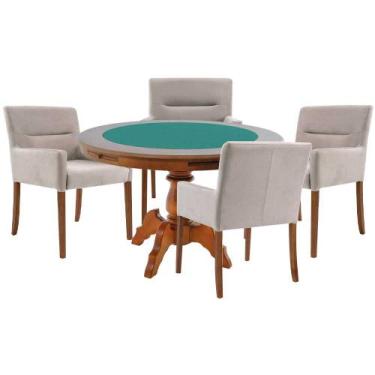 Imagem de Mesa de Jogos Carteado Redonda Montreal Tampo Reversível Amêndoa com 4