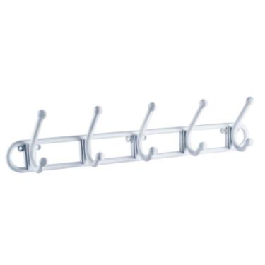 Imagem de Cabide De Parede Ou Porta Plástico Branco Com 5 Ganchos