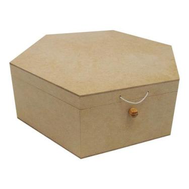 Imagem de Kit 3 Caixa Sextavada Tampa Dobradiça e Fecho Com Elastico 36x31x12 Md