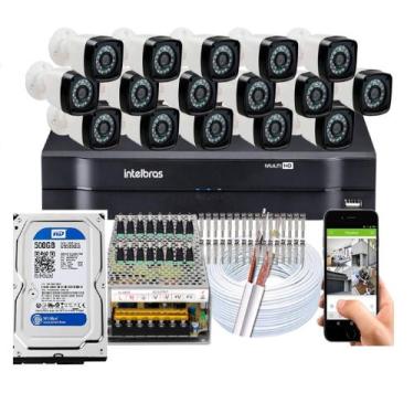 Imagem de Kit Cftv 16 Cameras Segurança  Hd Dvr Intelbras 1116 C/HD 500gb
