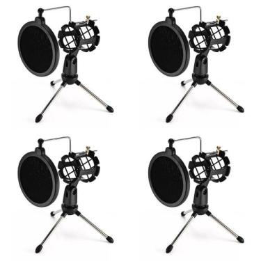 Imagem de Kit 4 Suporte Tripé Móvel De Mesa Com Pop Filter Ante Vento - Waver, P