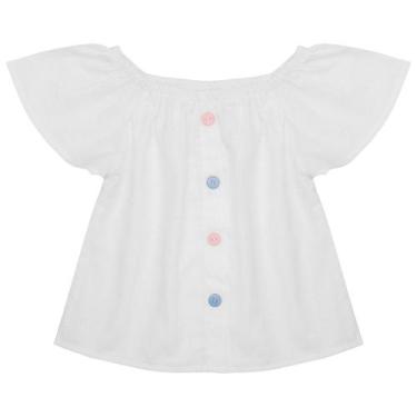 Imagem de Blusa Infantil Look Jeans Tricoline Branca, Branco, 3