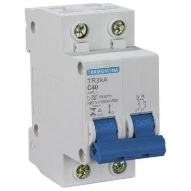 Imagem de Disjuntor Bipolar DIN 2P 40A Branco TDJ3, 3kA com Curva C Tramontina
