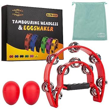 Imagem de Pandeiro Glory Double Row, meia lua dupla fileira de metal Jingles instrumentos de mão de percussão com pega, pandeiros para adultos, festa, presente, vermelho