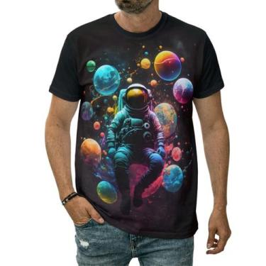 Imagem de Camiseta Astronauta No Espaço Cercado De Planetas Surreal - Darkwood, 