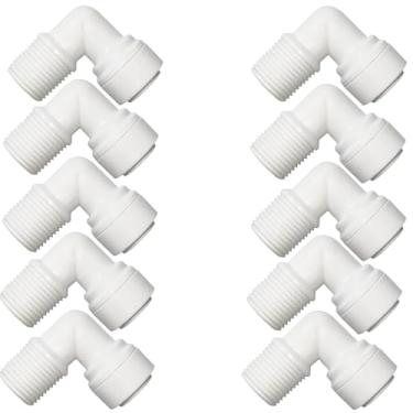 Imagem de 10 peças adaptador de rosca macho cotovelo 1/10.2 cm macho x 1/10.2 cm tubo OD conexão rápida para sistema de água RO, filtro de água, água potável, encaixe de tubo purificador de água