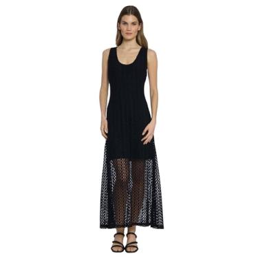 Imagem de Luxely Vestido feminino maxi casual de verão de crochê com gola redonda sem mangas, Preto, 36