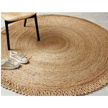 Imagem de Tapete de juta premium redondo de fibra natural 3x3 - Tapete macio para área de juta interno externo para cozinha, sala de estar e fazenda