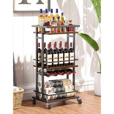 Imagem de OKZEST Carrinho de Bar de 3 Camadas para Casa, Armário de Mini Bar de Bebidas com Suporte para Vinho e Suporte de Vidro, Carrinho de Servir Bar Doméstico Sobre Rodas para Jantar, Bebida Alcoólica de V