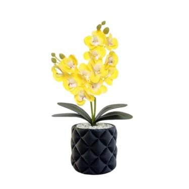 Imagem de Vaso Decorativo com Orquídea Artificial 30cm Premium (Vaso Preto/Orquidea amarela)
