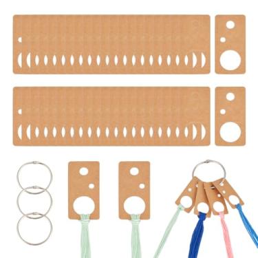 Imagem de BENECREAT 100 peças de gotas de fio dental, cartão retangular de enrolamento de papel, organizador de bobinas de linha de bordado com 4 peças de anel de ferro para pendurar para armazenamento de
