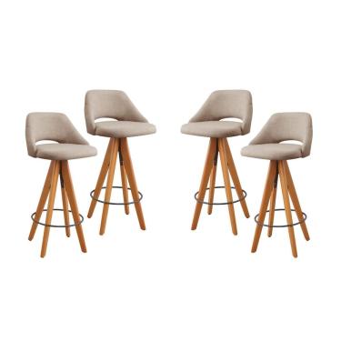 Imagem de Kit 4 Banquetas Giratórias Estofadas com Encosto Nicole Bege