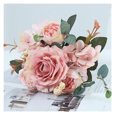 Imagem de Vaso de flores artificiais lindas rosas para decoração de casamento em casa, buquê, vaso de flores falsas (E)