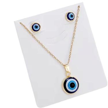 Imagem de Colar Choker feminino duplo Olho Grego folheado a ouro 18k - Presente feminino para Esposa, namorada, Mãe, Adolescentes menina - moda Outono Inverno (choker duplo) (COLAR E BRINCO)