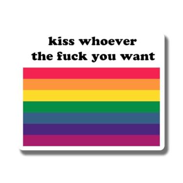 Imagem de Kiss Whoever The F You Want Pride Flag Magnet - LGBTQ Pride Ally Love Ímã de bandeira de arco-íris - Ímã de superfície de metal de geladeira de carro e caminhão - 12 cm no lado mais longo - Feito nos