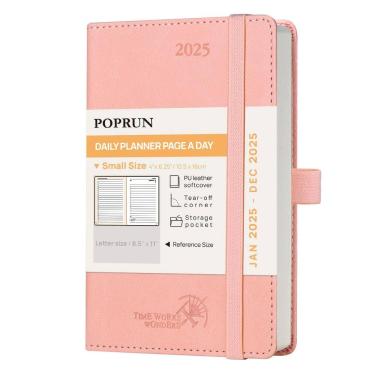Imagem de Calendário diário Planner POPRUN 2025, rosa de hora em hora - 4x6,25 polegadas