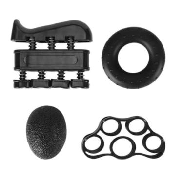 Imagem de Kit de Exercício para Mão e Antebraço, 4 Peças, Fortalecedor de Punho com Mola, Anel de Aperto, Exercitador de Dedos, Preto