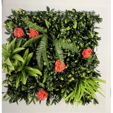 Imagem de Painel Jardim Vertical Artificial com Flores Rosas e Folhagens, Decoração para Parede, Verde G717163
