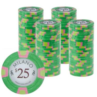 Imagem de Gamers Lounge Fichas de pôquer Milano 10 gramas Casino Clay (pacote com 100) - Argila real, visual vintage de cassino ($25 verde)