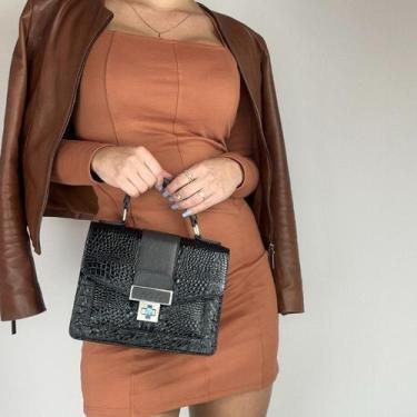 Imagem de Bolsa recuo em couro legítimo b.981, Croco preto onix