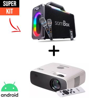Imagem de Projetor Datashow Android Full HD 10200 Lumens Wi-Fi Bluetooth HDMI Knup PJ006 + Caixa De Som Potente 200W RMS Bluetooth