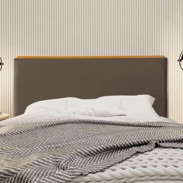 Imagem de Cabeceira Cama Box King 1,93m Estofada Detalhe Em Madeira Java Veludo Marrom