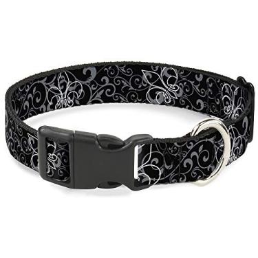 Imagem de Buckle-Down Coleira com clipe de plástico - contorno flor-de-lis com filigrana preto/cinza - 1,27 cm de largura - serve para pescoço de 20,32 a 30,48 cm - Médio