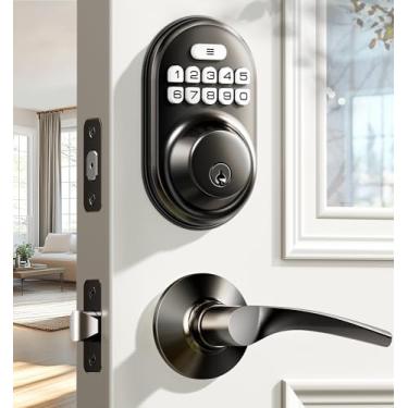 Imagem de Veise Fechadura de porta de entrada sem chave com 2 maçanetas - fechadura de teclado eletrônico, trava automática, design de iluminação traseira e fácil instalação, conjuntos de maçanetas de porta