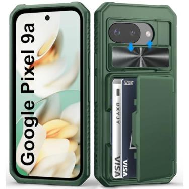Imagem de BXYJY Capa carteira para Google Pixel 9a com porta-cartões (4 a 5 cartões), capa para câmera deslizante, queda de grau militar, bloco RFID, capa protetora para celular feminina e masculina para Google